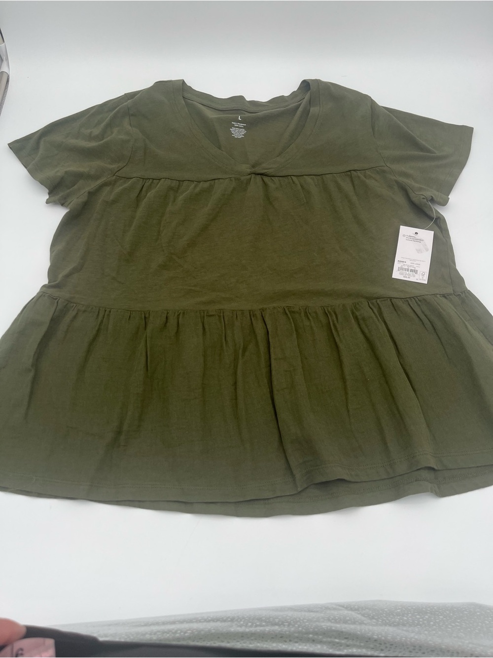 Women's Olive Green Short Sleeve Peplum oversized Top NEW large size L